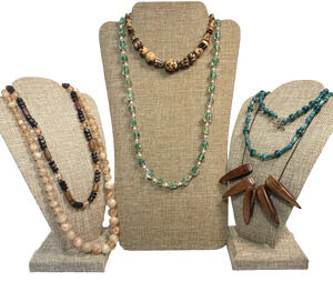 Vintage Necklace Lot 6 Art Glass Milky Lucite Wood Beaded Boho Estate Jewelry